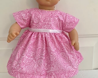 15" Doll Dress - Pink Paisley Doll Dress Fits Dolls Such as Bitty Baby and similar 15" doll