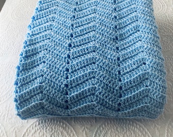 Crochet Afghan - Light Blue Crochet Afghan Blanket, Throw, Coverlet , Home Decor
