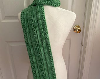 Crochet Green Pea Scarf: Handmade Acrylic Yarn - 55" Long