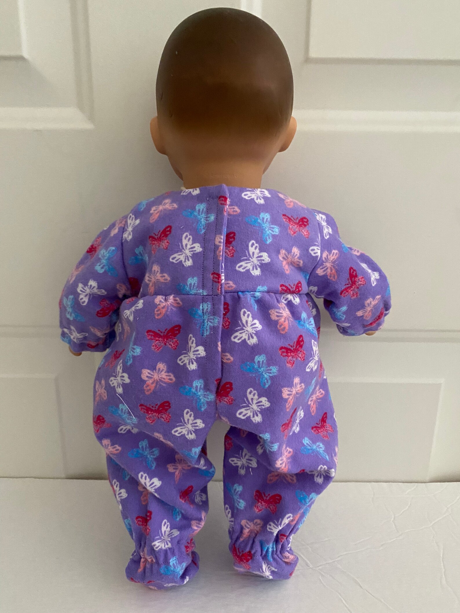 15 Doll Onesie/sleeper Purple With Butterflies Flannel Etsy