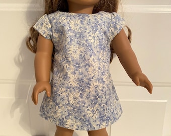Blue Floral Straight Doll Dress fits 18" dolls such as American Girl and Similar 18" Dolls