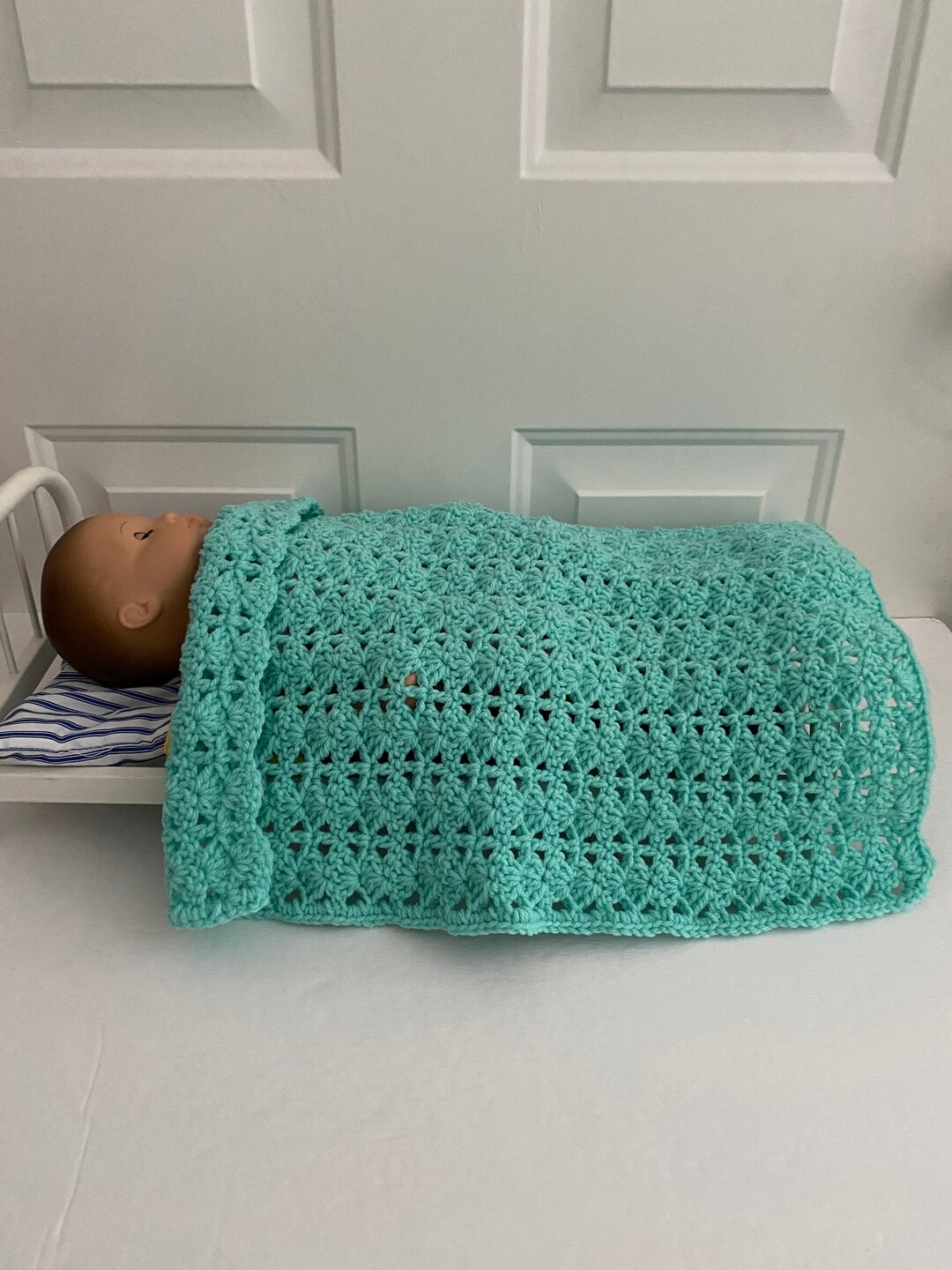 15 Doll Blanket Mint Green Shell Crochet Doll Blanket Etsy