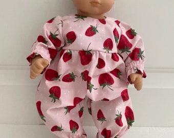 15” Doll Onesie/Sleeper - Strawberry Footed Onesie/Sleeper  fits Bitty Baby and similar 15" dolls