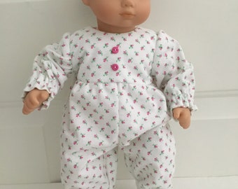 15” Doll Onesie/Sleeper - Pink Rose Buds Flannel Footed Onesie/Sleeper  fits Bitty Baby and similar 15"