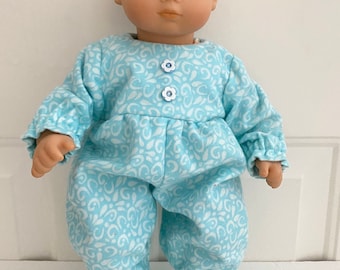 15" Doll Onesie/Sleeper - Turquoise  Swirl Flannel Footed Onesie/Sleeper  fits Bitty Baby and other 15"  Dolls