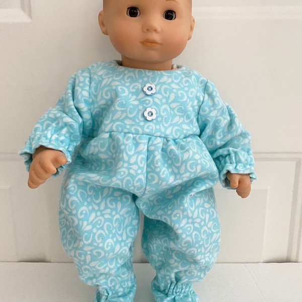 15" Doll Onesie/Sleeper - Turquoise  Swirl Flannel Footed Onesie/Sleeper  fits Bitty Baby and other 15"  Dolls