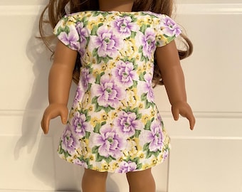 Purple and Yellow Floral Straight Doll Dress fits 18" dolls such as American Girl and Similar 18" Dolls