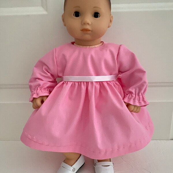 15" Doll Dress - Pink Dress with Long Sleeves Fits Dolls Such as Bitty Baby and similar 15" doll