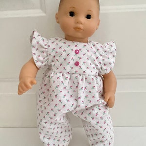15" Doll PJs - Flannel Pink Rosebud  PJs, Onesie/Sleeper, Pajamas, Romper dolls such as Bitty Baby and other Similar 15"  Dolls
