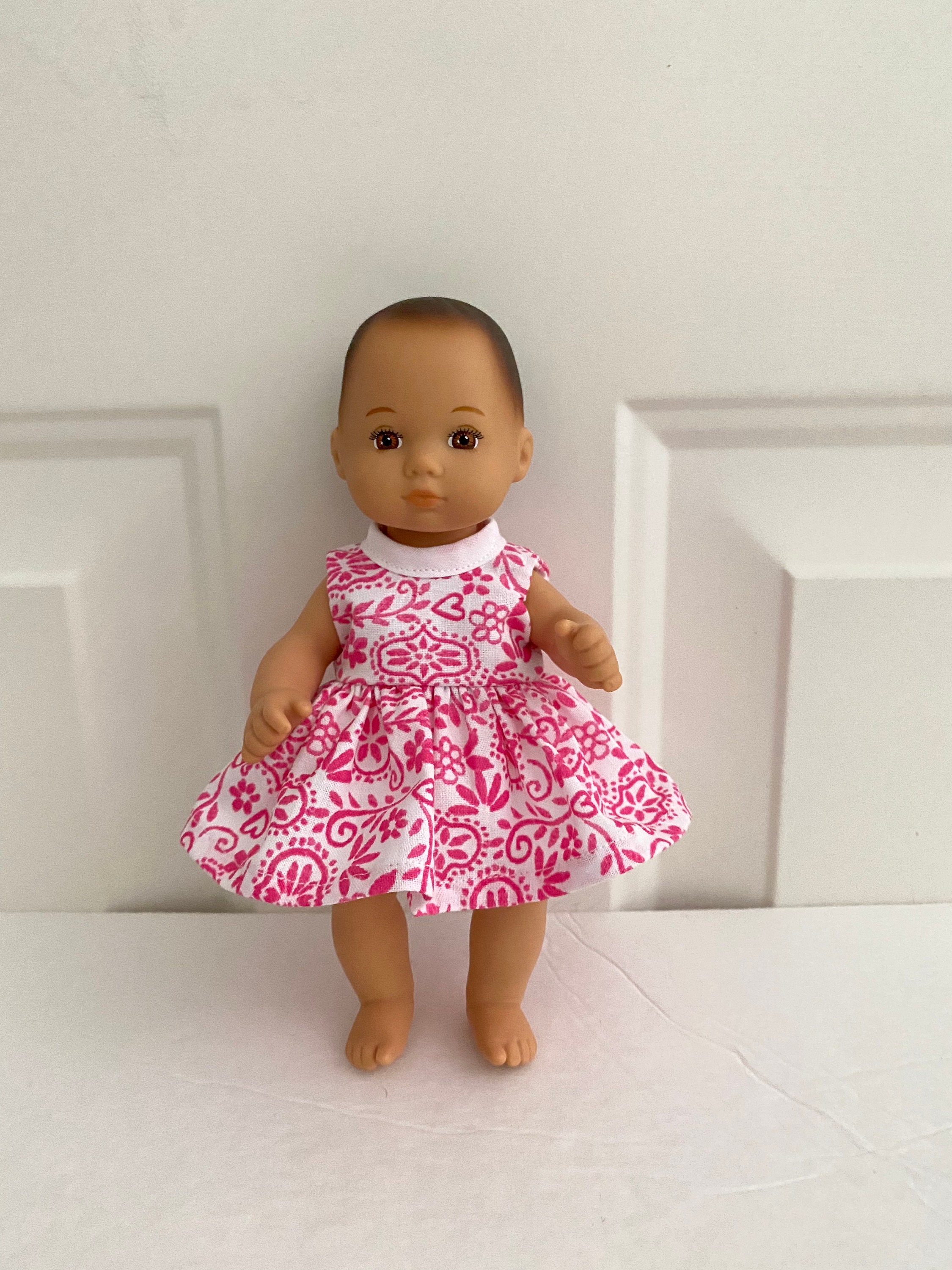 8 Doll Dress White With Pink Design Doll Dress Fits 8 Etsy