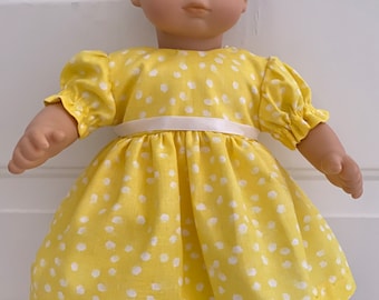 15" Doll Dress - Yellow with White Dots and Short Puffy Sleeves Doll Dress Fits Dolls Such as Bitty Baby and Similar 15" dolls