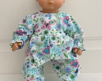 15" Doll Onesie/Sleeper - Blue with Flowers and Butterflies Flannel Footed Onesie/Sleeper  fits Bitty Baby and similar 15"  Dolls