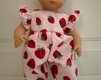 15" Doll PJs - Strawberry PJs, Onesie/Sleeper, Pajamas, Romper dolls such as Bitty Baby and Similar 15"  Dolls