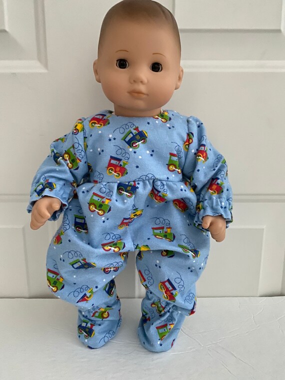 15 Doll Onesie/sleeper Blue With Trains Footed Etsy