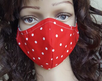 Fitted Women M Size 100% Cotton face Masks W/ Nose Wire Filter Pocket Reusable Washable Adjustable Elastic Polka Dots
