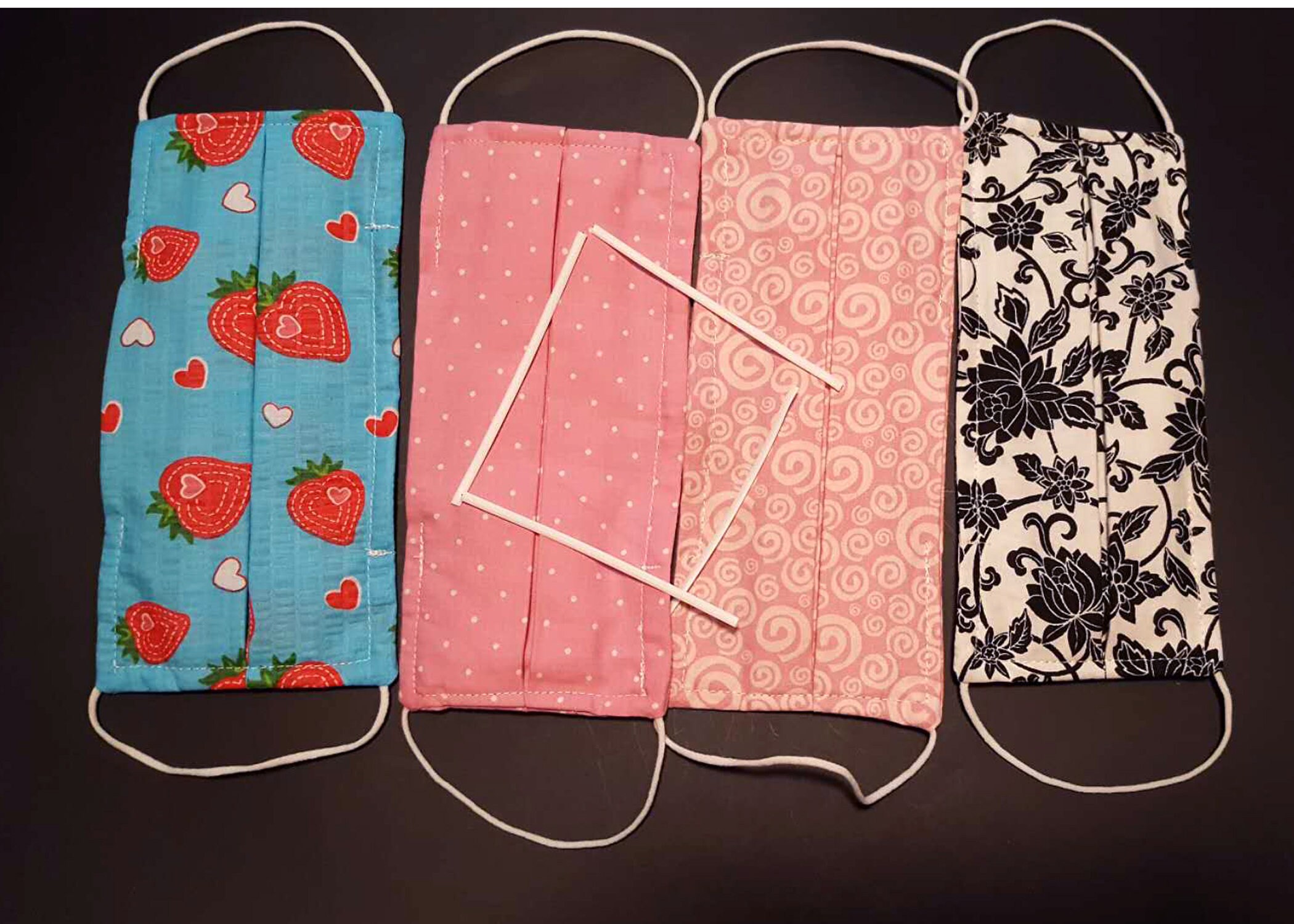 Large 100 Cotton Face Masks Black and White Floral W/ Nose Etsy