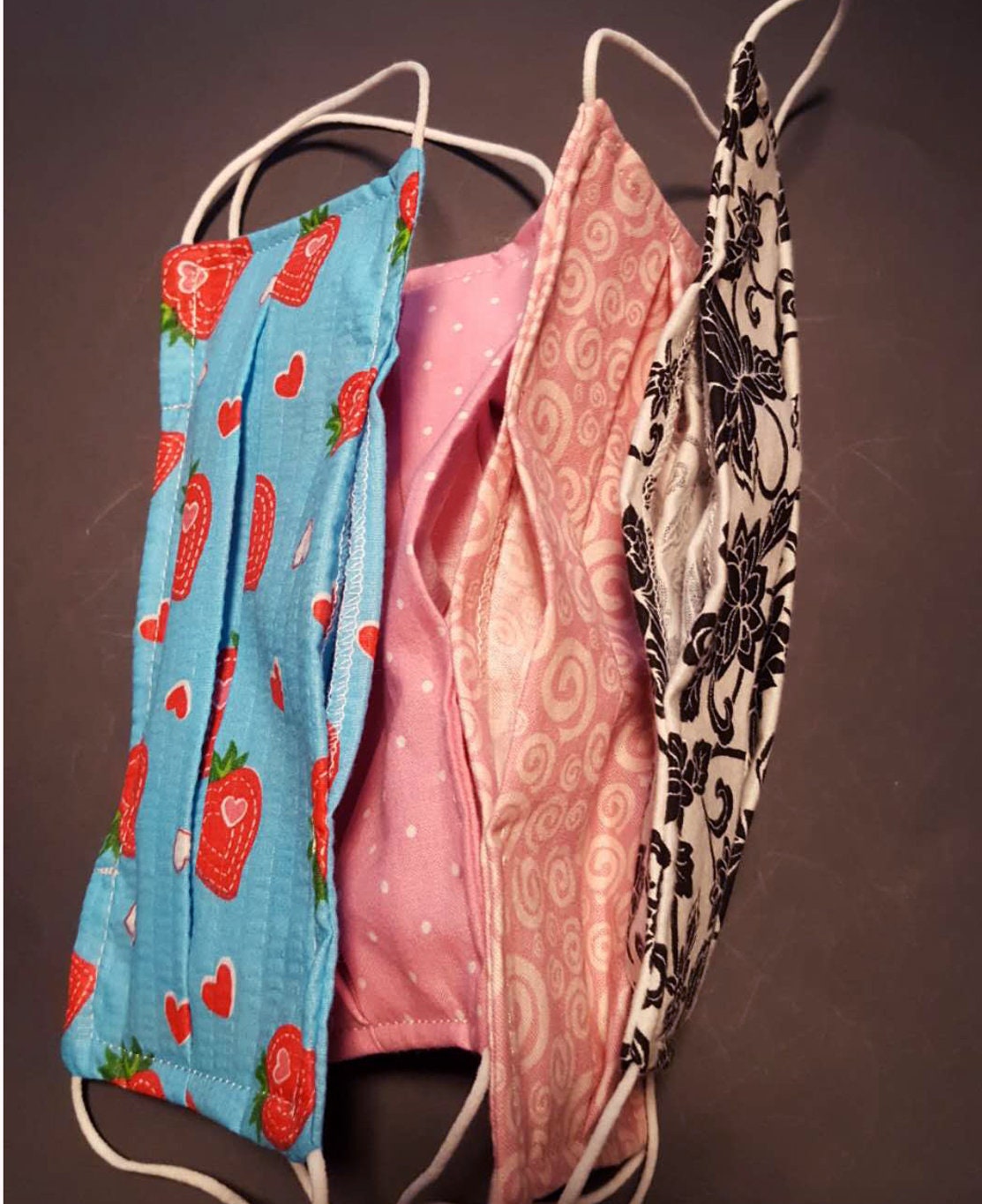 Large 100 Cotton Face Masks Black and White Floral W/ Nose Etsy