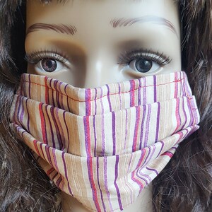 Large Adult Size 100% Cotton Face Mask Nose Wire Filter Pocket Reusable Washable  Stripes Pattern