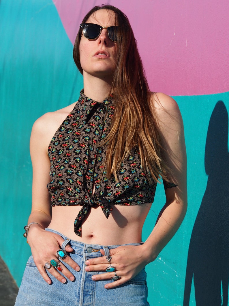 90/'s The Limited Floral Crop Top Tie Front Vintage Cropped Retro Nineties 90s Grunge Summer Buttonup
