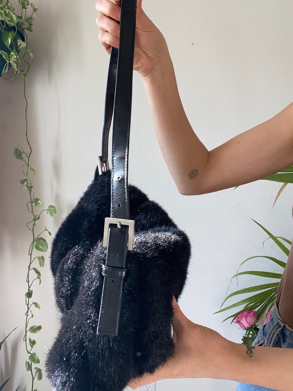 Vintage 90s Faux Fur NY Co New York and Company Bag Purse Fake Fur Black Nineties 90s Vintage Etsy