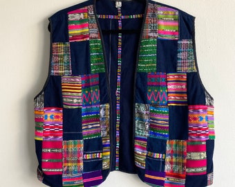 Guatemala Multicolored Patchwork Vest Vintage Large Men’s Women’s Festival Boho Hippie