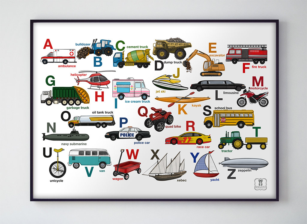 Alphabet Print, Transportation Alphabet Poster, ABC Poster, Alphabet Wall Art, Classroom Decor, Vehicle Wall Art, INSTANT DOWNLOAD