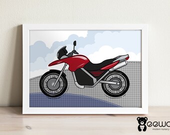 Decoración de la pared de la motocicleta, impresión de la motocicleta, decoración de la pared del transporte, decoración de la habitación de los niños, decoración de la guardería, arte de la pared de la guardería, DESCARGA DIGITAL INSTANTE
