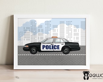 Police Car Wall Decor, Police Car Print, Transportation Wall Decor, Kids Room Decor,Nursery Decor,Nursery Wall Art, INSTANT DIGITAL DOWNLOAD