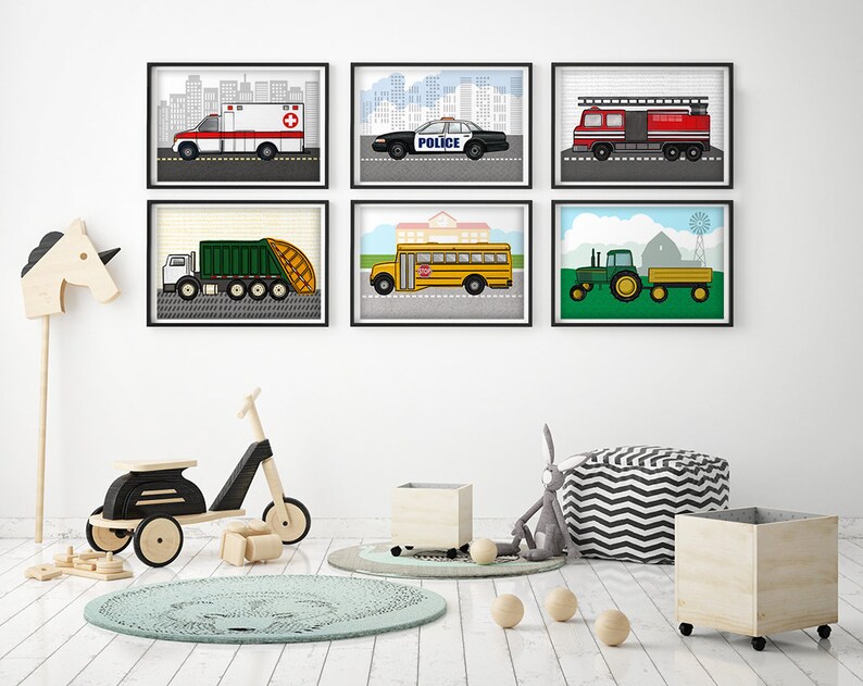 Fire Truck Wall Decor, Fire Truck Print, Transportation Wall Decor