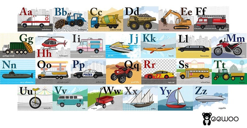 Transportation Alphabet Card Set Nursery Wall Cards Etsy