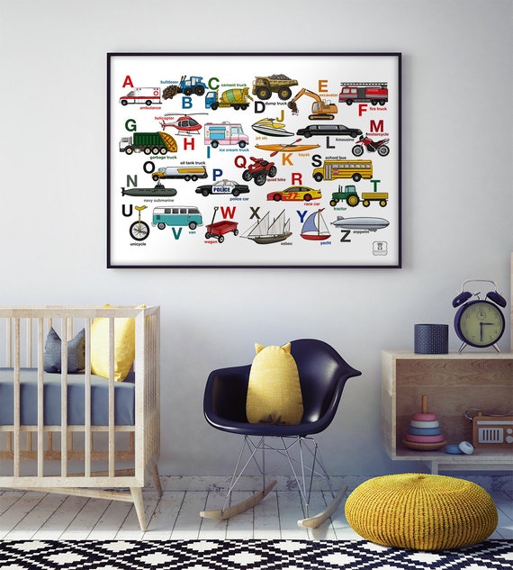 Canvas Poster Transportation Alphabet Print Car Abc Letters - Temu