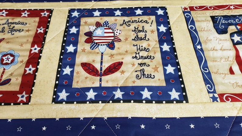 Patriotic Quilted Table Runner / Red White and Blue Runner - Etsy