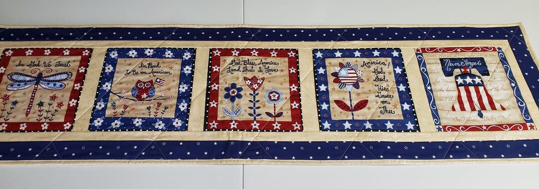 Patriotic Quilted Table Runner / Red White and Blue Runner - Etsy