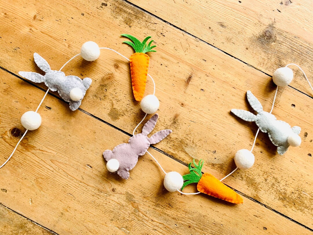 Handmade Felt Filled Bunny & Carrot Garland - Bunny Bunting - Nursery ...