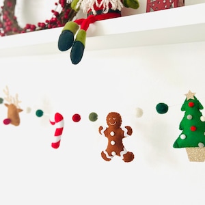 Handmade Felt Christmas Character Garland - Christmas Bunting - Traditional Christmas Decorations - Christmas Garland