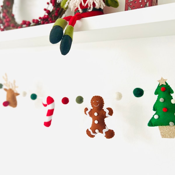 Handmade Felt Christmas Character Garland - Christmas Bunting - Traditional Christmas Decorations - Christmas Garland