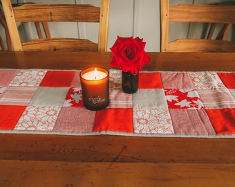 Quilted Orange Floral Cotton & Linen Table Runner | Handmade