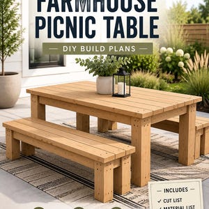 Planos para mesa de picnic de estilo rústico moderno / Juego de comedor exterior para armar (Descarga en PDF)
