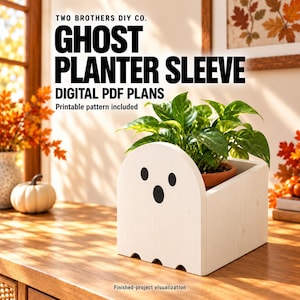 Ghost Planter Sleeve Woodworking Plans, Halloween Plant Pot Cover DIY, Printable Pattern, Digital PDF Download