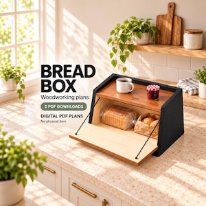 Solid Wood Bread Box Plans with Drop-Down Door | DIY Kitchen Storage | 15-Page Guide + Shopping List | PDF