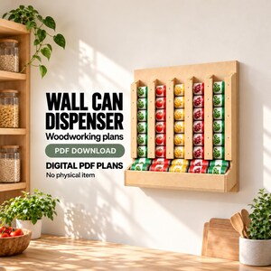 Can Dispenser Woodworking Plans PDF, 5-Lane Wall Pantry Organizer, Cut Layout and Shopping List