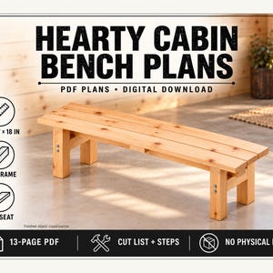 Planos para banco rústico de cabaña en PDF / Banco de madera con estructura en H de 1,80 m / Construcción DIY con vigas de 4x4 y 2x6