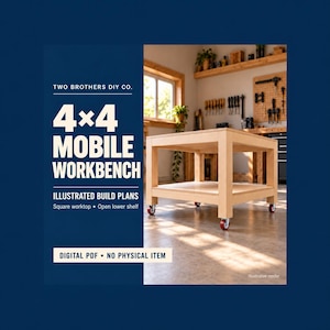 4x4 Mobile Workbench Plans | Heavy Duty Plywood Garage Table (PDF Download)