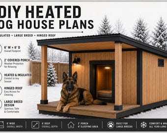 Planos para caseta de perro climatizada de bricolaje / Caseta aislada para perros de razas grandes / Diseño con techo abatible / Preparada para instalación eléctrica / Descarga instantánea en PDF