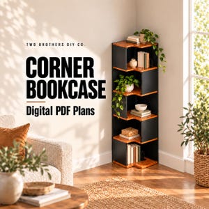 Corner Shelf Plans, 70 Inch Corner Bookcase, DIY Woodworking PDF