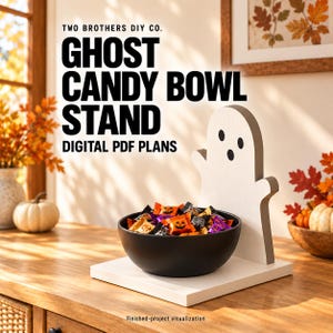 Ghost Candy Bowl Stand Plans PDF, Wooden Halloween Decor, Printable Ghost Stencil, DIY Woodworking Guide