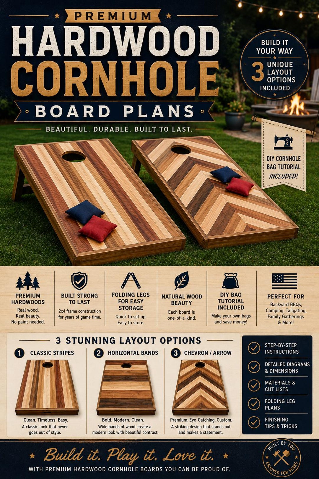 Premium Hardwood Cornhole Board Plans | DIY Cornhole Board Build Guide ...