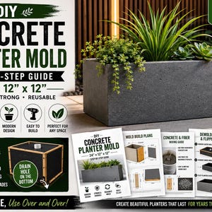 Handleiding voor doe-het-zelf moderne betonnen plantenbak | Rechthoekige plantenbak van 24 x 12 x 12 inch | Herbruikbare melaminevorm | Vezelversterkt betonplan | Digitaal