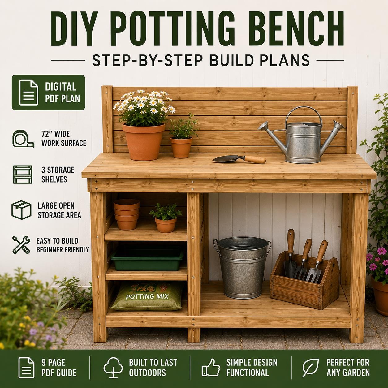 DIY Potting Bench Plans | Outdoor Gardening Workstation | Wooden Garden ...