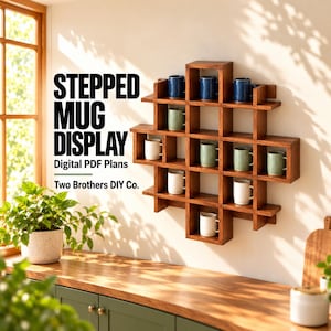 Stepped Mug Display Plans, Wall Mounted Coffee Cup Shelf, DIY Woodworking PDF